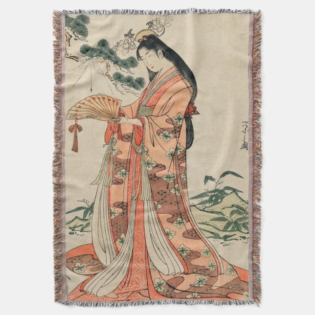 Ancient Japanskt Wood Teckning med Woman Filt (Framsidan Vertikal)