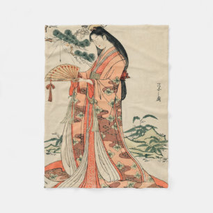 Ancient Japanskt Wood Teckning med Woman Fleecefilt