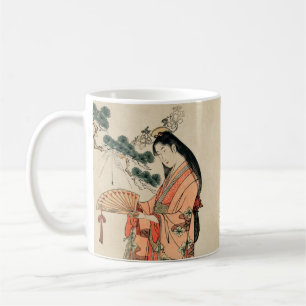 Ancient Japanskt Wood Teckning med Woman Kaffemugg
