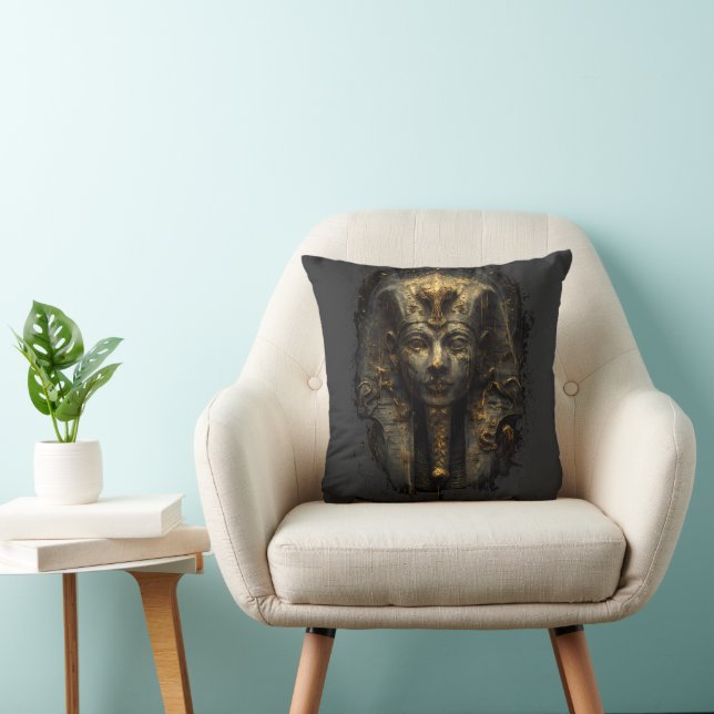 Ancient Malice Egyptian Pharaoh Black Throw Pillow Kudde (Stol)