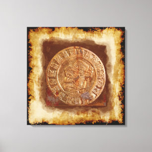 Ancient Mayan Carved Metall Art Disk Wrapped Canva Canvastryck