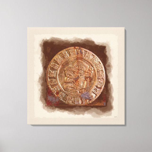 Ancient Mayan Carved Metall Art Disk Wrapped Canva Canvastryck (Framsida)