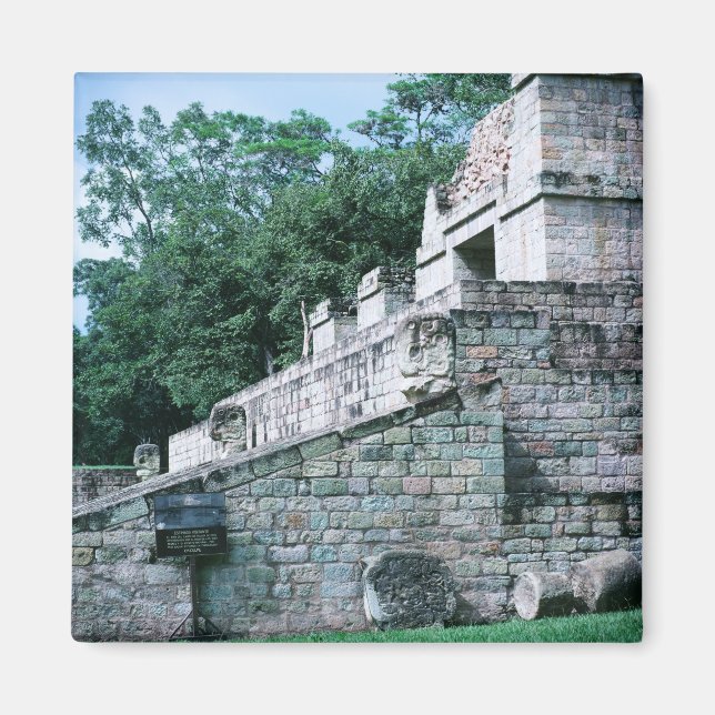 Ancient Mayan Ruins Square Photo Designad Färg Magnet (Framsidan)
