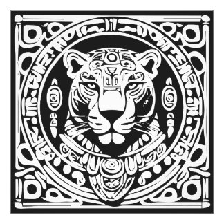 Ancient Mayan Style Jaguar Warrior Tribal Mask Art Fototryck