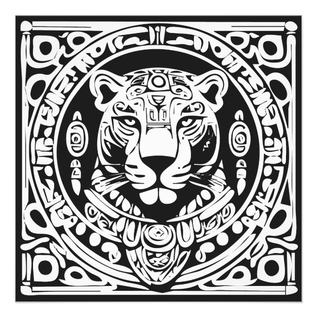 Ancient Mayan Style Jaguar Warrior Tribal Mask Art Fototryck (Framsidan)