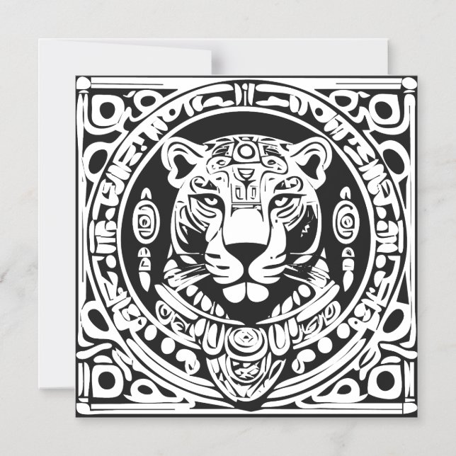 Ancient Mayan Style Jaguar Warrior Tribal Mask Art Magnetisk Inbjudningskort (Framsida)