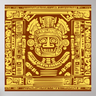 Ancient Mayan Sun God Mask Tribal Art Poster