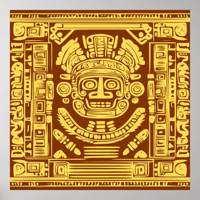 Ancient Mayan Sun God Mask Tribal Art Poster (Framsidan)