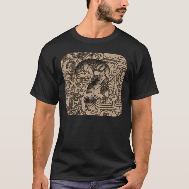 Ancient Mayan UFO - Carving on Pacal's Sarcophagus T Shirt (Framsida)