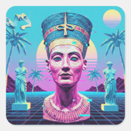 Ancient Nefertiti Premium Vaporwave Sticker Fyrkantigt Klistermärke