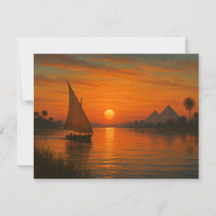 Ancient Nile Felucca Sunset Egyptian Postcard Vykort