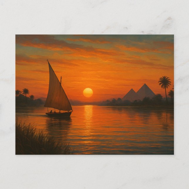 Ancient Nile Felucca Sunset Egyptian Postcard Vykort (Framsida)
