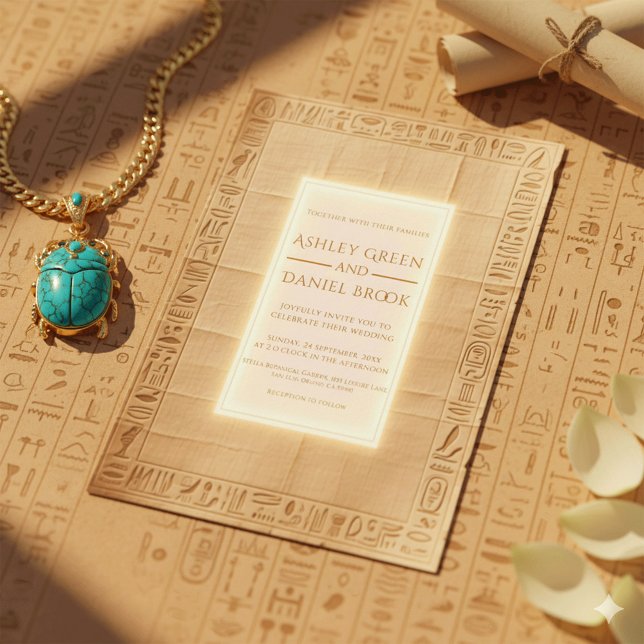 Ancient Papyrus Guld Hieroglyph Egyptian Bröllop Inbjudningar (Skapare uppladdad)