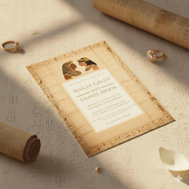 Ancient Papyrus Kung och Queen Egyptian Bröllop Inbjudningar (Skapare uppladdad)
