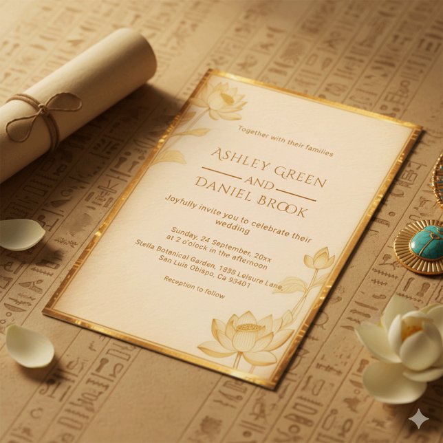 Ancient Papyrus Luxury Guld Lotus Egyptian Bröllop Inbjudningar (Skapare uppladdad)