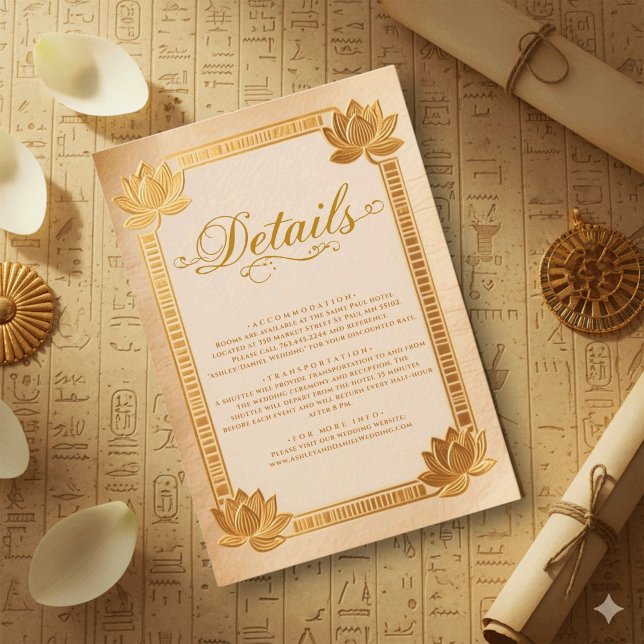 Ancient Papyrus Royal Gold Lotus Egyptian Wedding Tilläggskort (Skapare uppladdad)