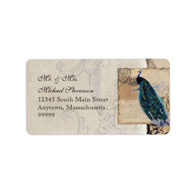 Ancient Peacock Matching Address Label - Aqua Blue Adressetikett (Framsidan)