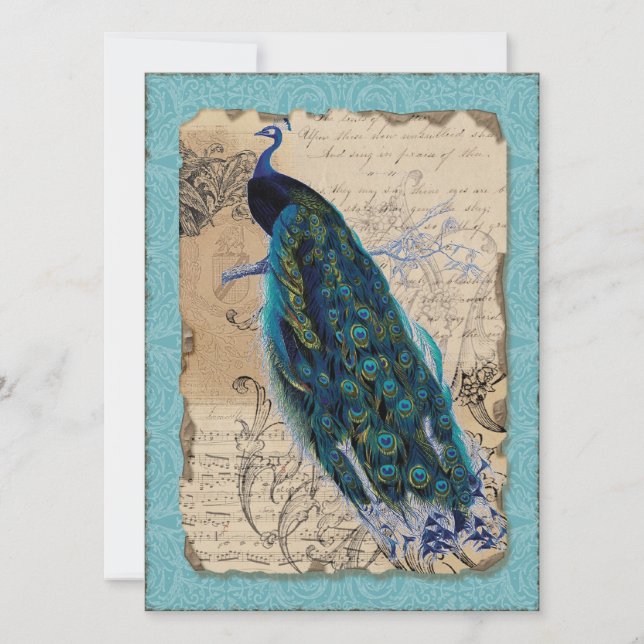 Ancient Peacock Möhippa Inbjudan - Aqua Blue (Framsida)