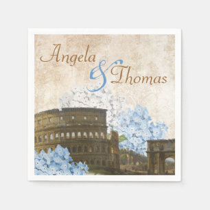 Ancient Rom Blue Hydrangea Bröllop Napkins Pappersservett