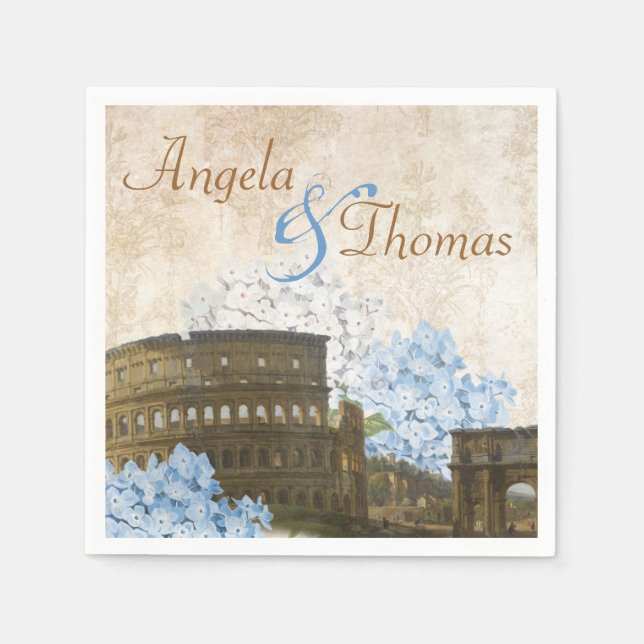 Ancient Rom Blue Hydrangea Bröllop Napkins Pappersservett (Framsidan)
