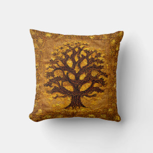 Ancient Rustic Brown & Guld Livets träd by kedoki Kudde