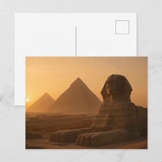 Ancient Sphinx Golden Postcard Pyramid Sunset Vykort (Fram/baksida)
