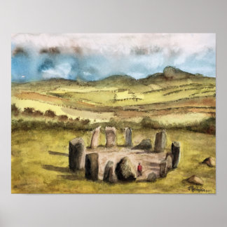 Ancient Stones, Ireland, Watercolor, poster