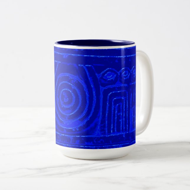 Ancient Sumerian Mesopotamian Mönster Blue Två-Tonad Mugg (Framsida höger)