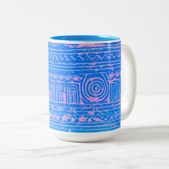 Ancient Sumerian Mesopotamian Mönster Blue Två-Tonad Mugg (Framsida höger)