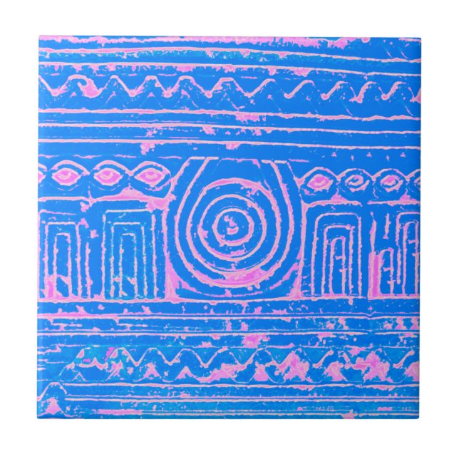 Ancient Sumerian Mesopotamian Mönster Rosa Blue Kakelplatta (Framsidan)