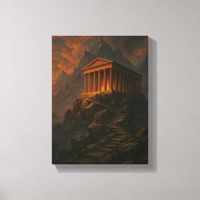 Ancient Temple på Rocky Mountain vid Sunset Glow Canvastryck (Framsida)