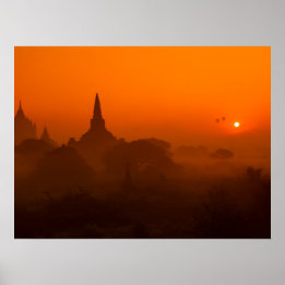 Ancient Temples Sunset Luftballong Poster