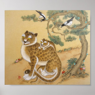 Ancient Tiger-familj och fåglar Poster