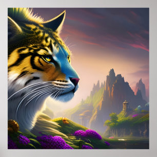 Ancient Tiger Surveys sitt rike, Lila blommor Poster