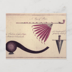 Ancient tomahawk, peace pipe and dagger, c.1590 vykort