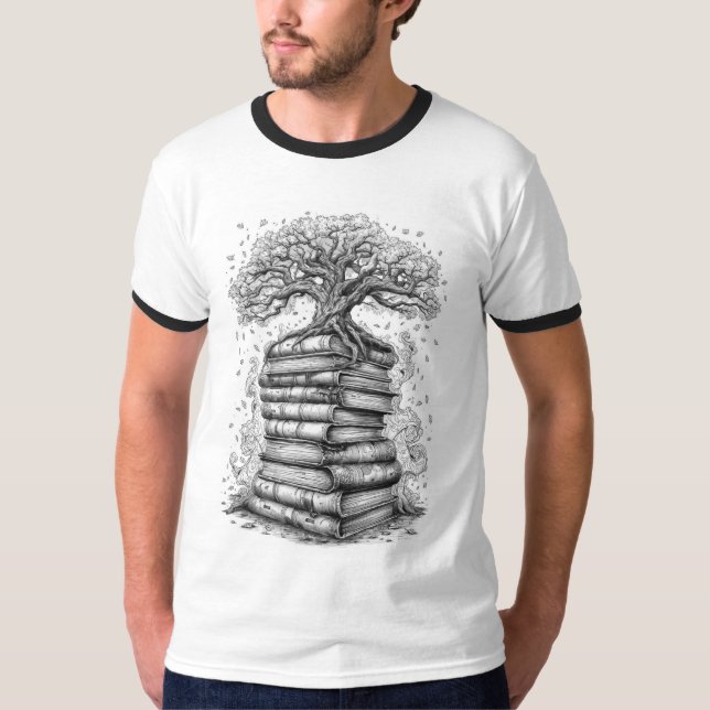 Ancient Tree of Knowledge Ink Graphic T-Shirt (Framsida)