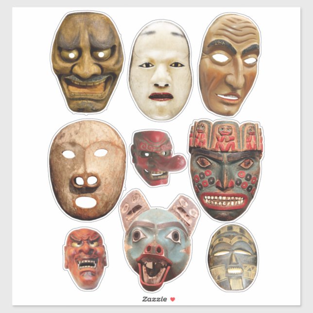 Ancient Tribal Ansikte Masks Clipart Klistermärken (Ark)