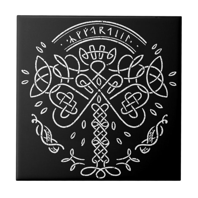 Ancient Viking Celtic Knotwork - Livets träd Kakelplatta (Framsidan)