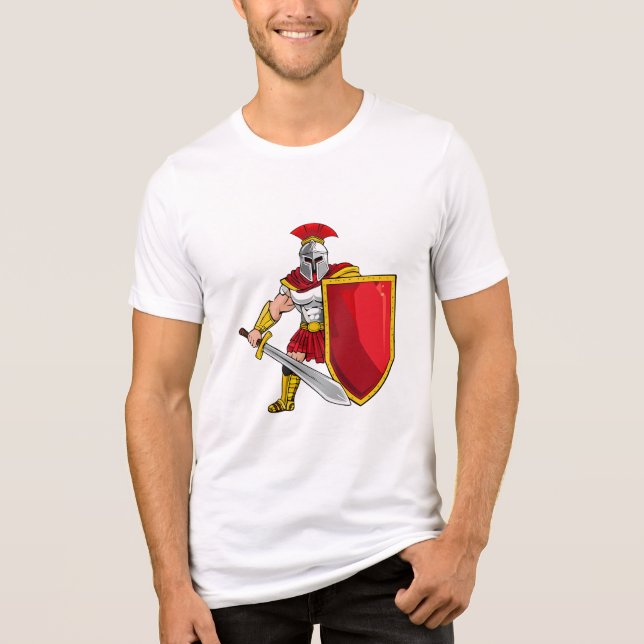 Ancient warrior with sword and shield in helmet an t shirt (Framsida)