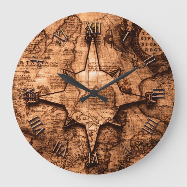 Ancient World Traveler - Karta & Compass Ro Stor Klocka (Framsida)