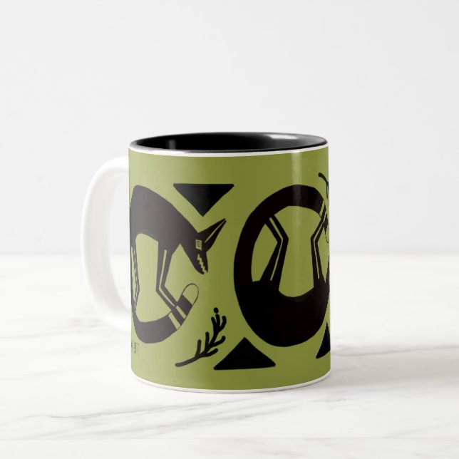 Ancienta rävar och blommor på grönten mugg (Framsida vänster)