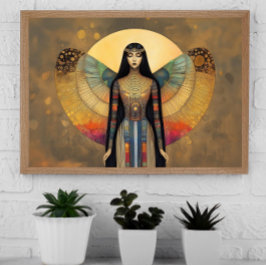Anciska egyptiska gudinna Isis Rainbow Guld Art Poster