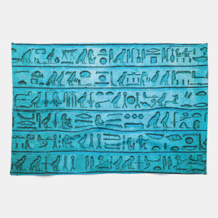 Anciska egyptiska Hieroglyfer Blue Kökshandduk