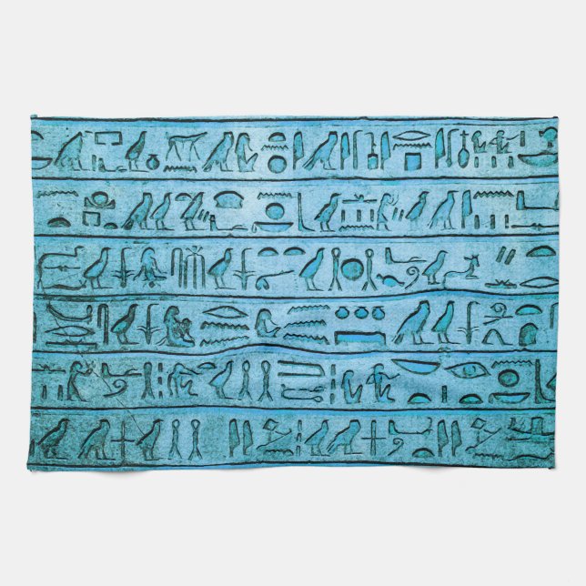 Anciska egyptiska Hieroglyfer Blue Kökshandduk (Horisontell)