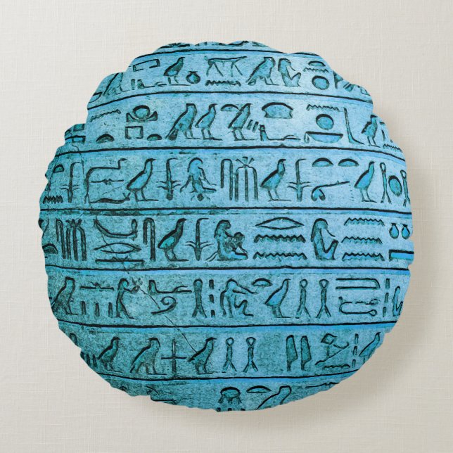 Anciska egyptiska Hieroglyfer Blue Rund Kudde (Framsidan)