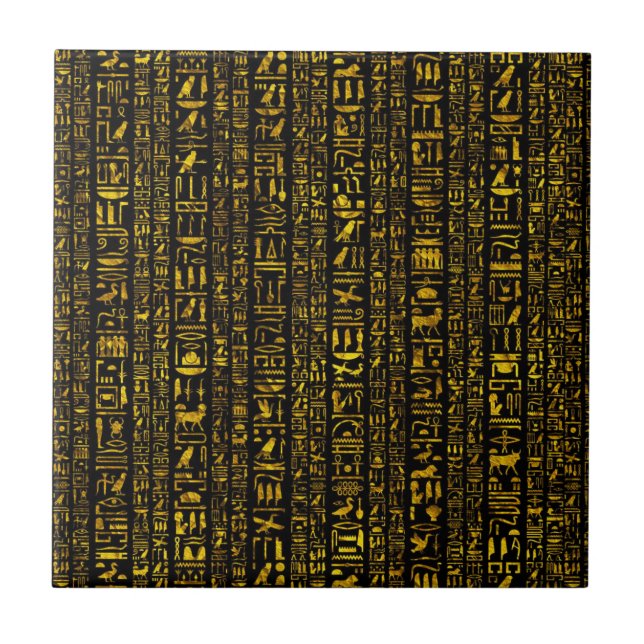 Anciska egyptiska hieroglyfer guld och svarta färg kakelplatta (Framsidan)