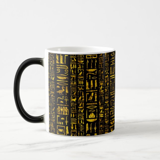 Anciska egyptiska hieroglyfer guld och svarta färg magisk mugg (Vänster)