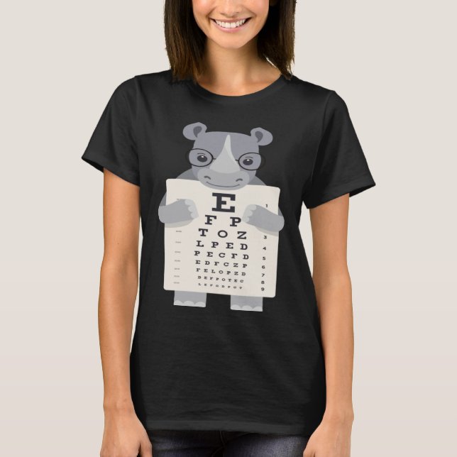 and Cute Rhino with Glasses holding an Eye Chart T Shirt (Framsida)