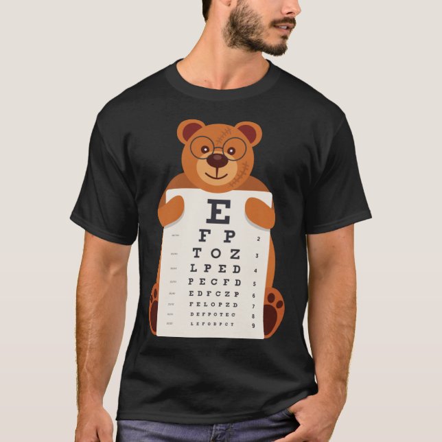 and Cute Teddy Bear with Glasses holding an Eye Ch T Shirt (Framsida)