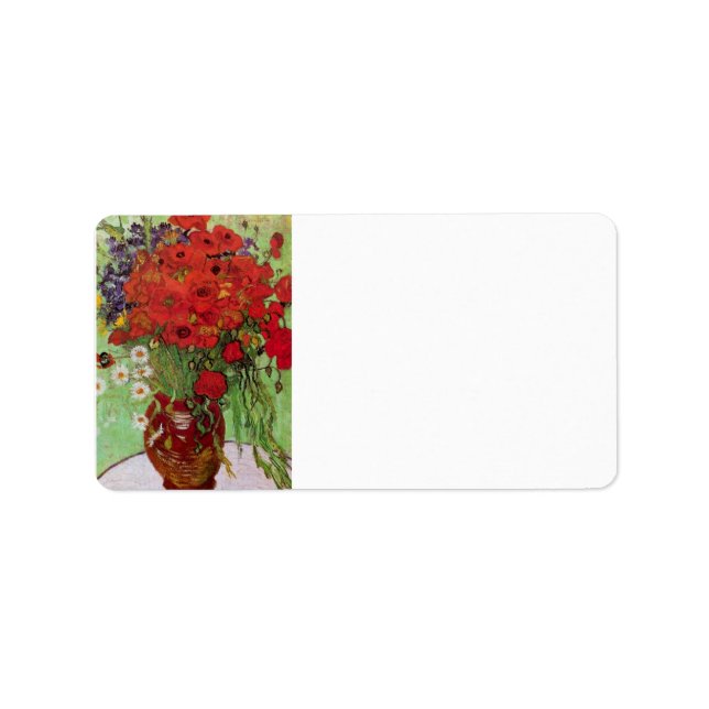 Ändå Life Red Poppies och Daisy av Van Gogh Adressetikett (Framsidan)